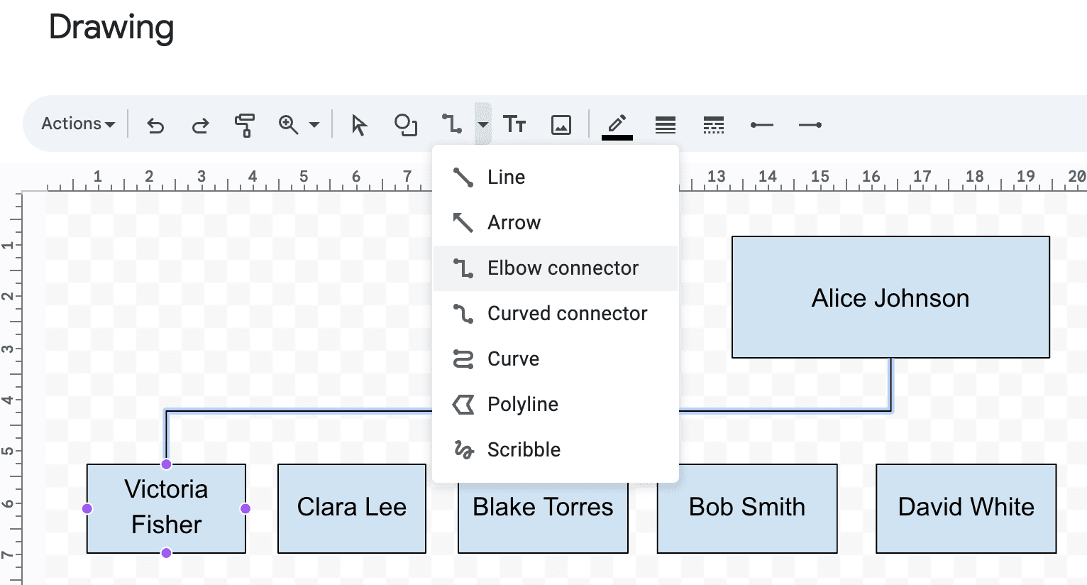 Using line elbow connector in Google Docs drawing tool