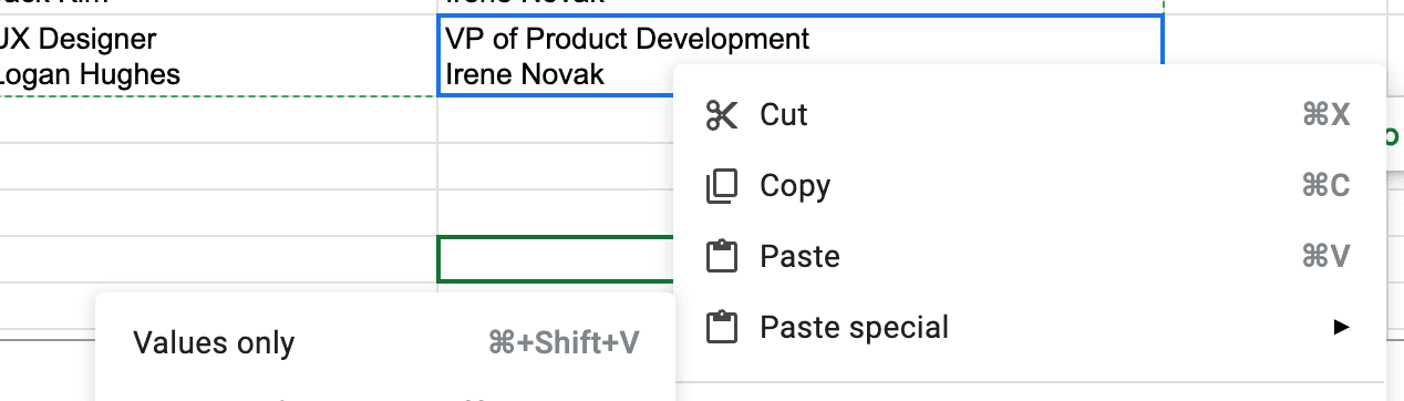 Paste as value in Google Sheets