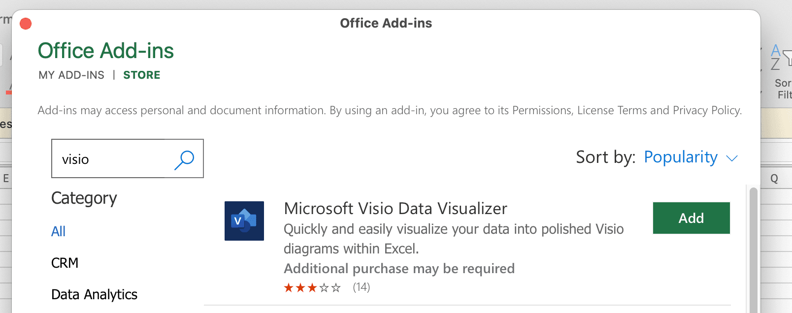 Installing the Visio Data Visualizer add-in in Microsoft Excel