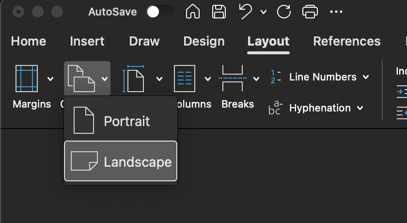 Changing orientation to landscape in Microsoft Word